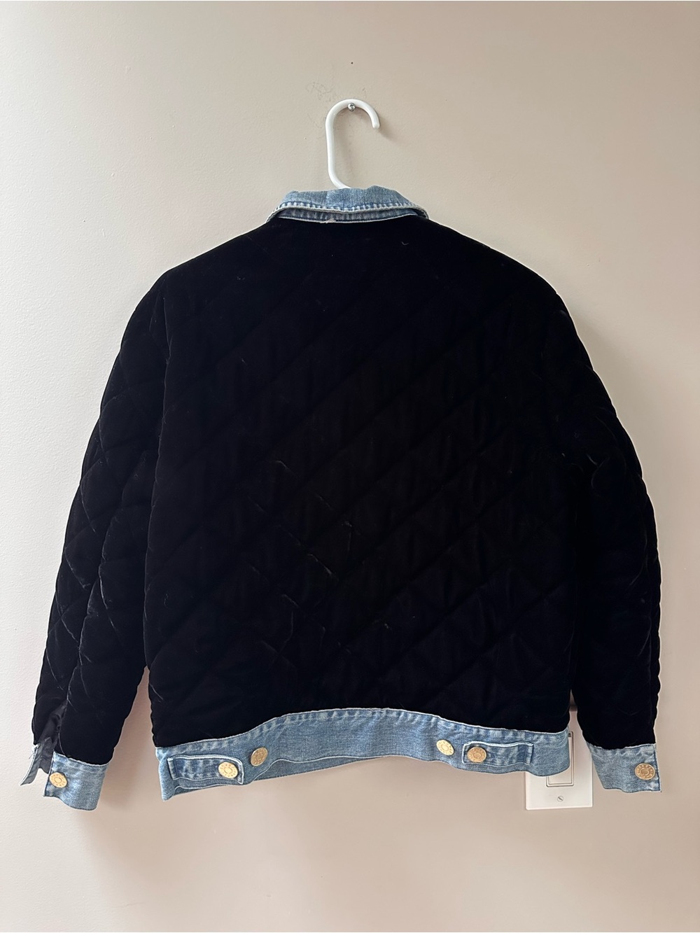 Sandro Black Velvet Jacket with Denim Trim - Picture 3 of 7